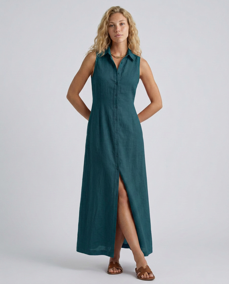 Alexis | Linen-Blend Sleeveless Maxi Shirt Dress