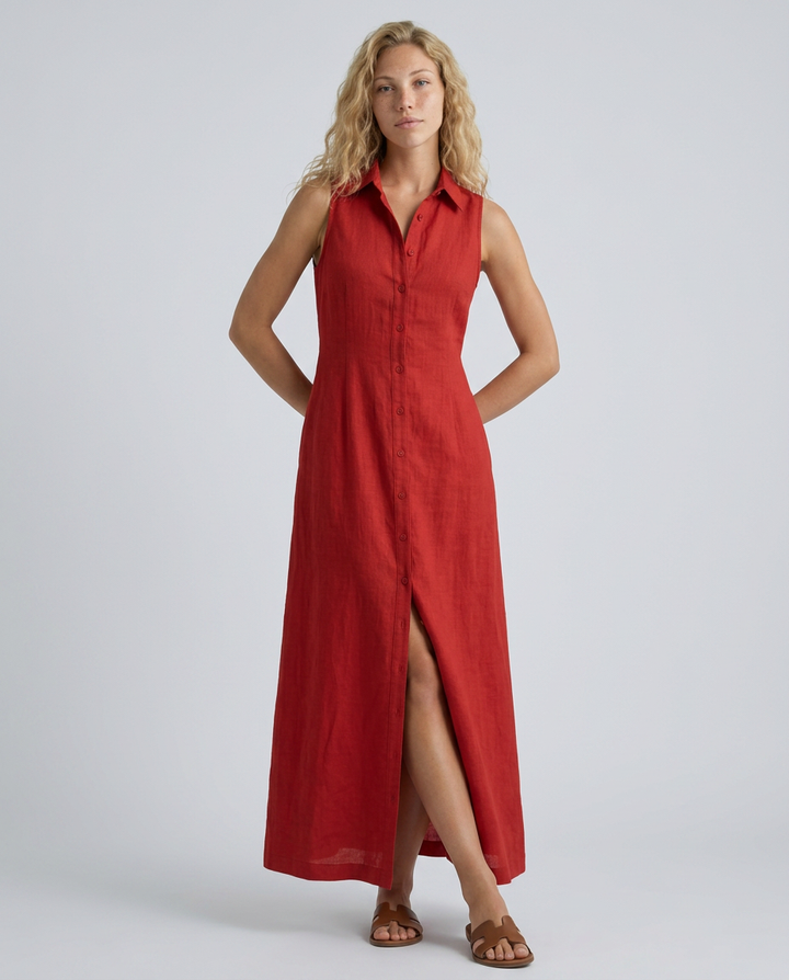 Alexis | Linen-Blend Sleeveless Maxi Shirt Dress