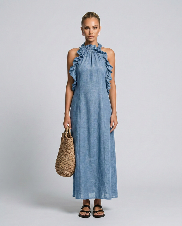 Lina | Linen-Blend Maxi Dress with Ruffle Details