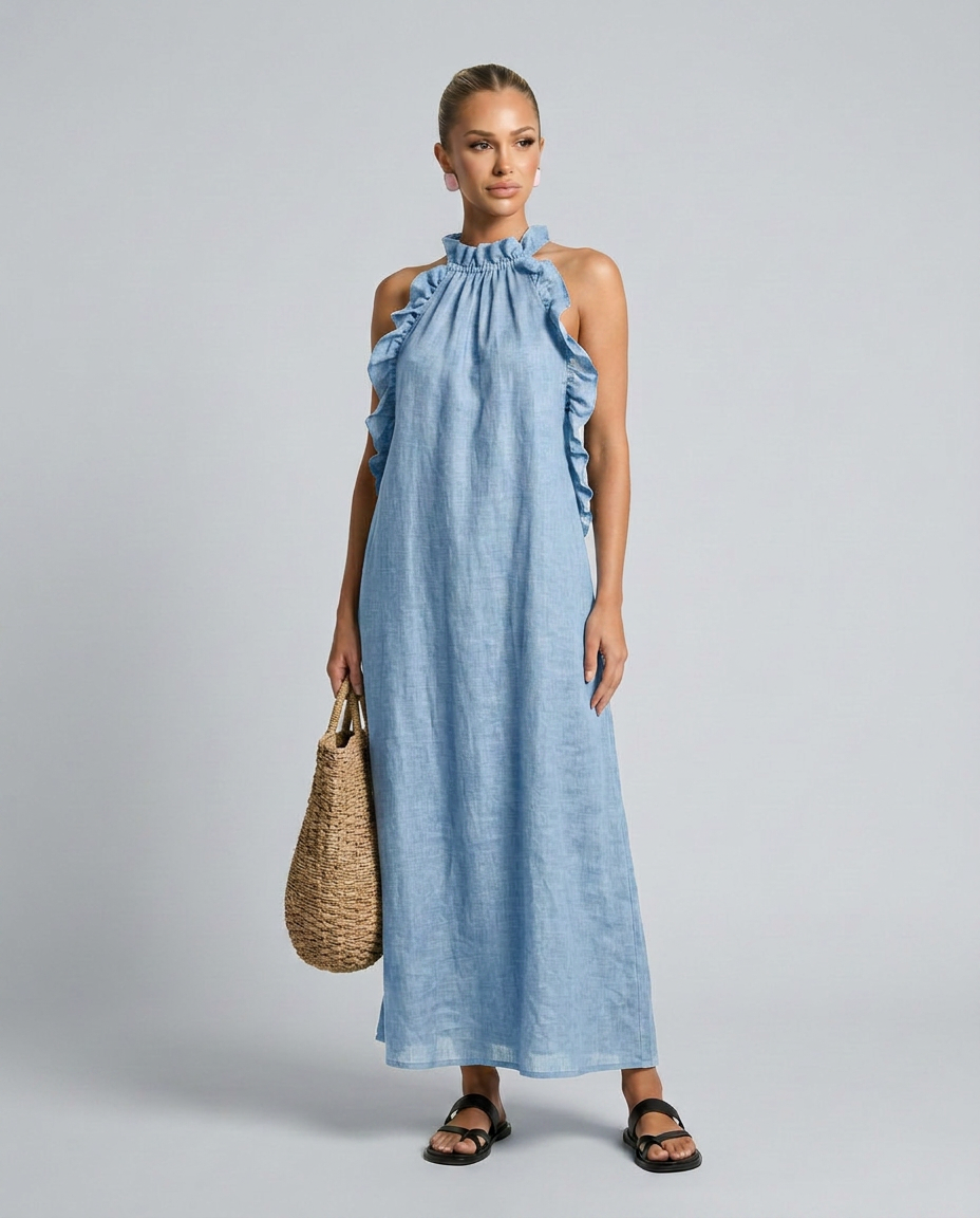 Lina | Linen-Blend Maxi Dress with Ruffle Details