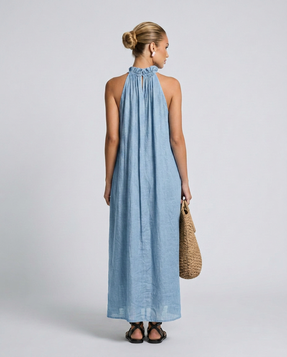 Lina | Linen-Blend Maxi Dress with Ruffle Details