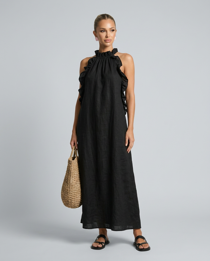 Lina | Linen-Blend Maxi Dress with Ruffle Details