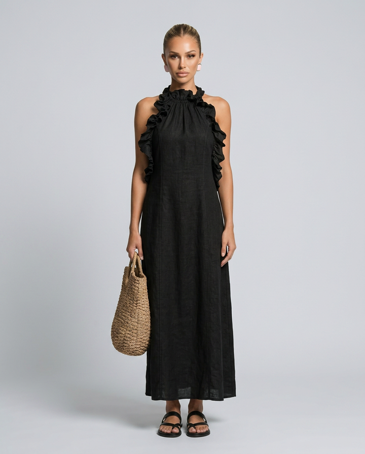 Lina | Linen-Blend Maxi Dress with Ruffle Details