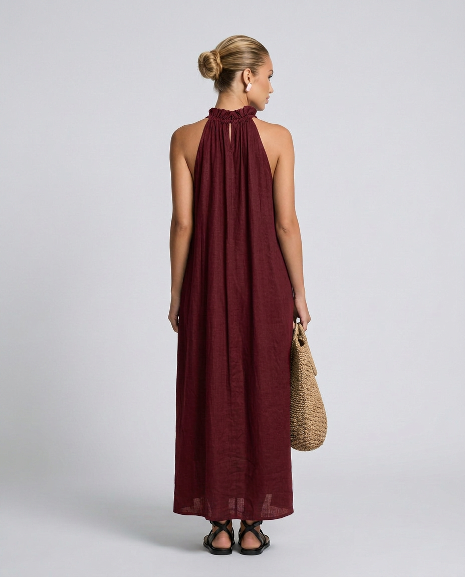 Lina | Linen-Blend Maxi Dress with Ruffle Details