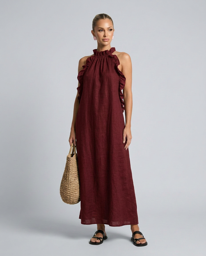 Lina | Linen-Blend Maxi Dress with Ruffle Details