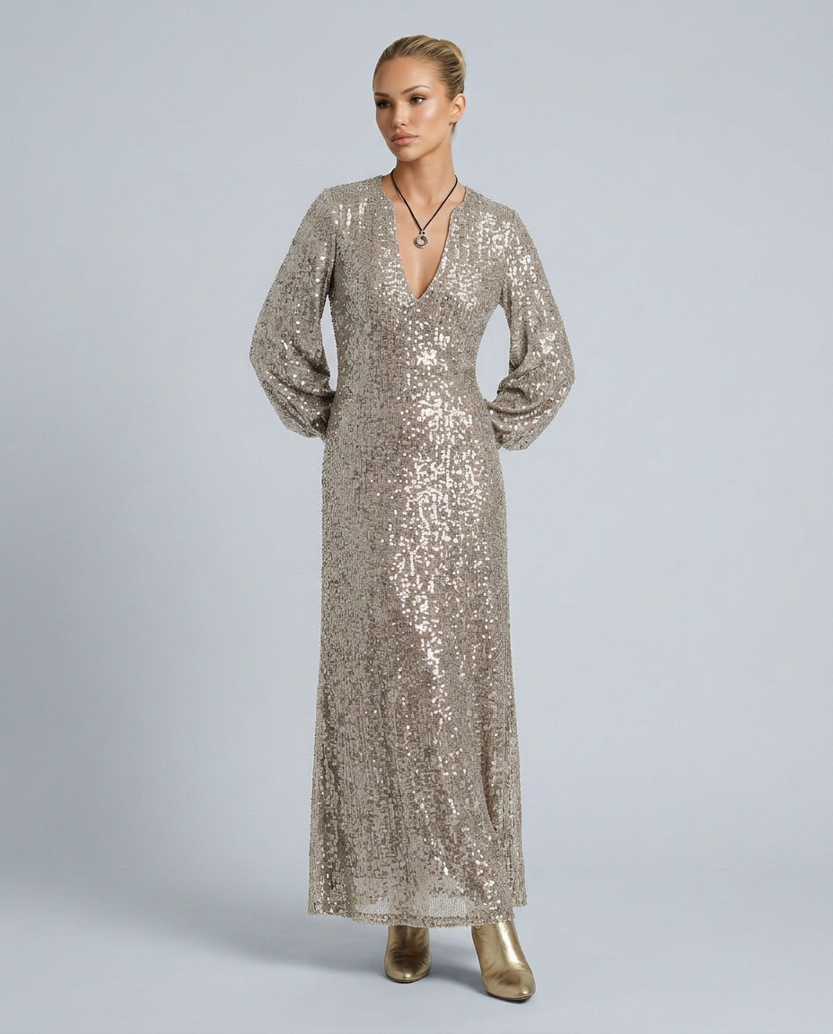 Lacy | Sequin Maxi Party Dress with V-Neck