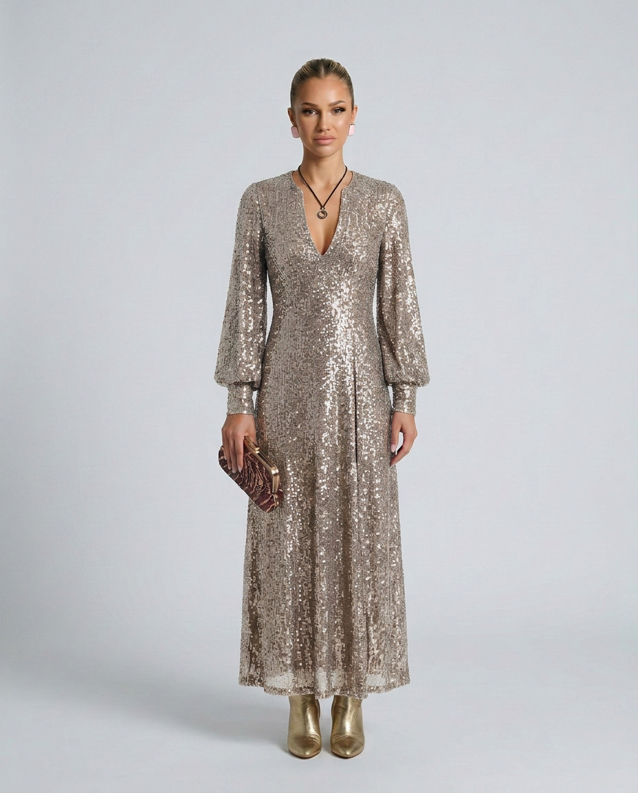 Lacy | Sequin Maxi Party Dress with V-Neck
