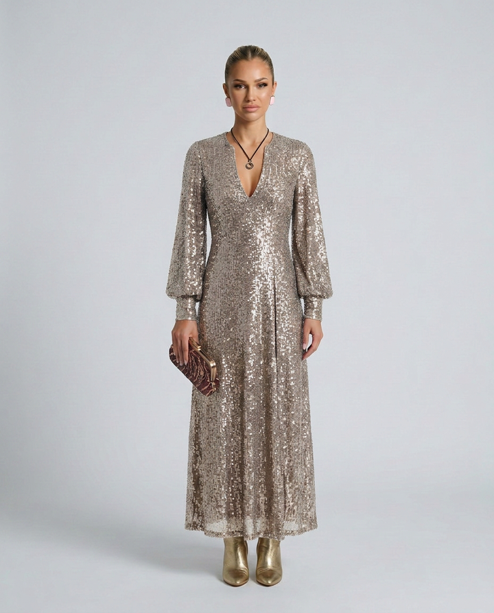 Lacy | Sequin Maxi Party Dress with V-Neck