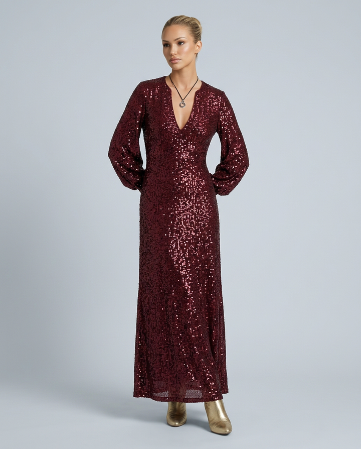 Lacy | Sequin Maxi Party Dress with V-Neck