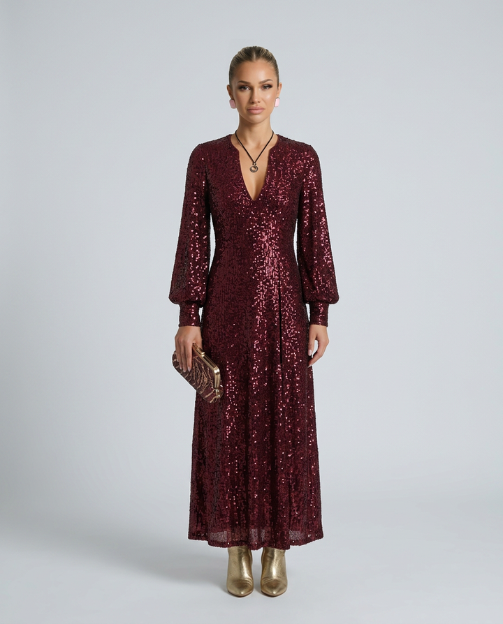Lacy | Sequin Maxi Party Dress with V-Neck