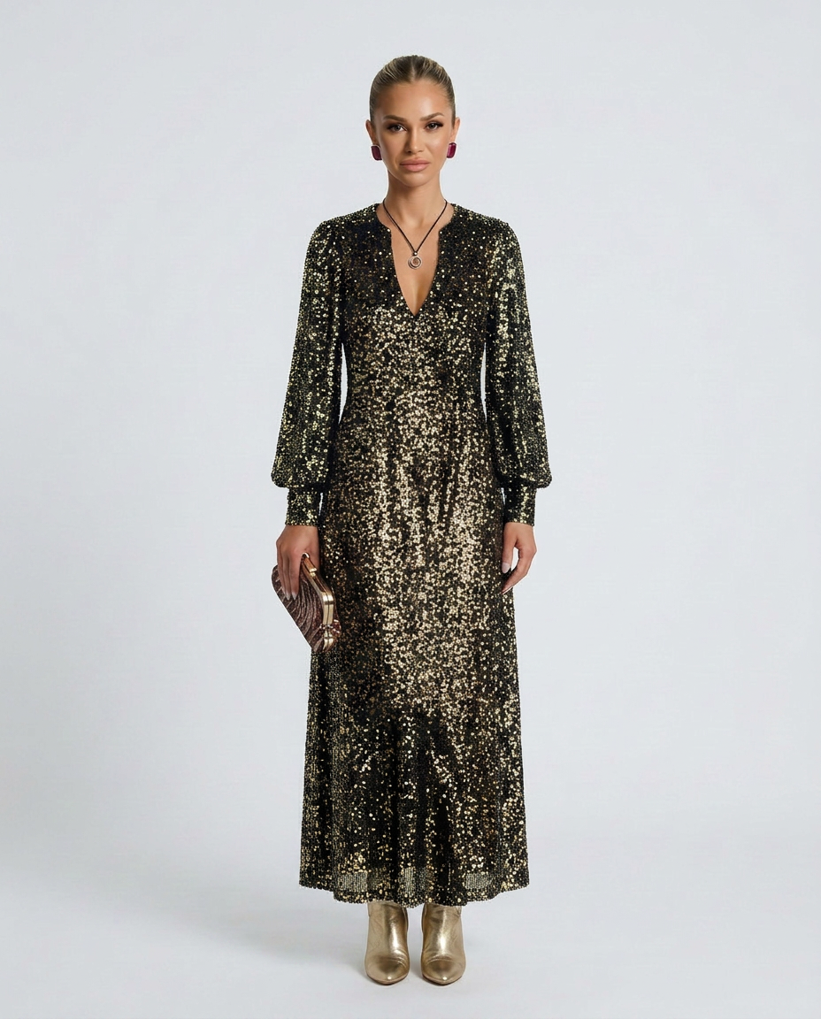 Lacy | Sequin Maxi Party Dress with V-Neck