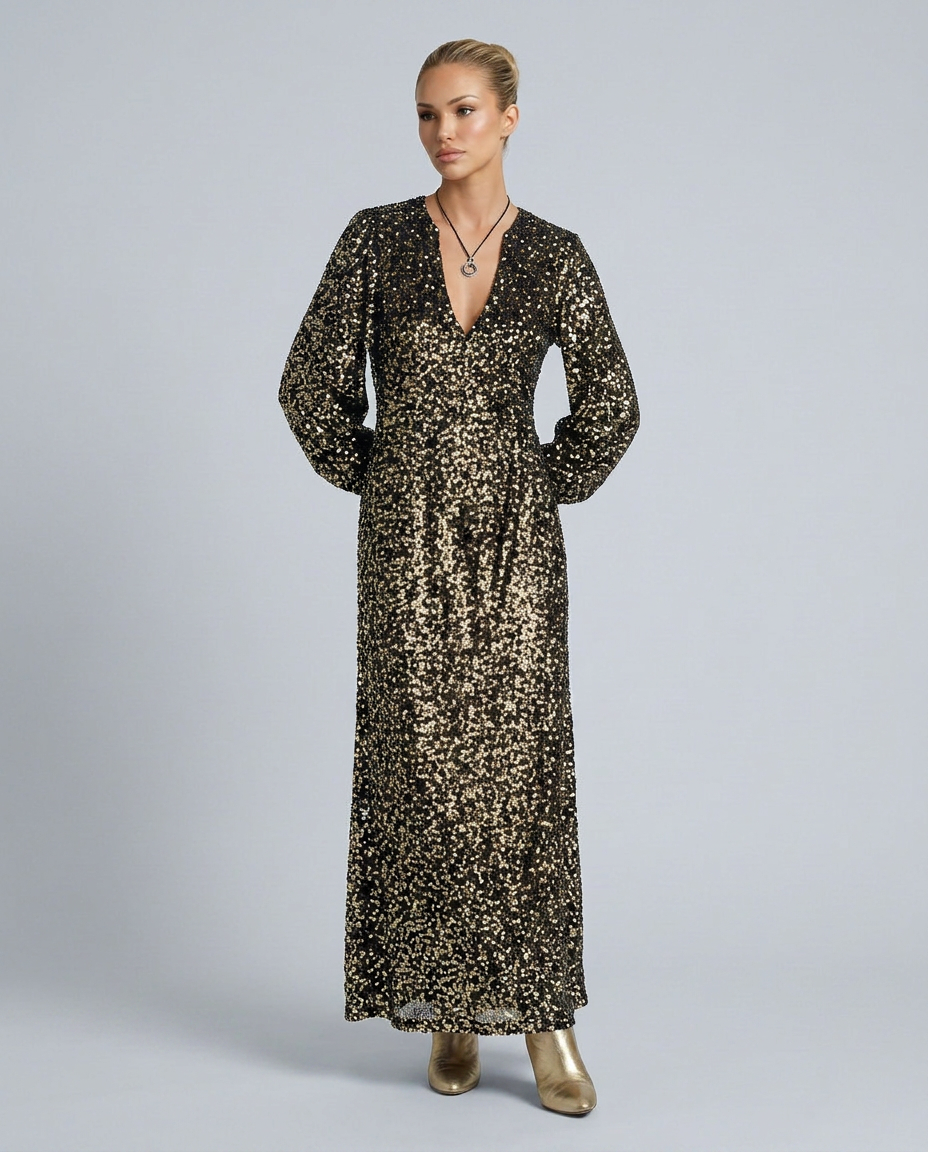 Lacy | Sequin Maxi Party Dress with V-Neck