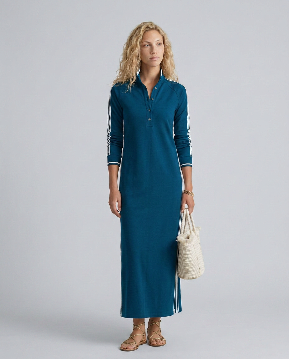 Sallie | Button-Down Maxi Dress with Contrast Trim