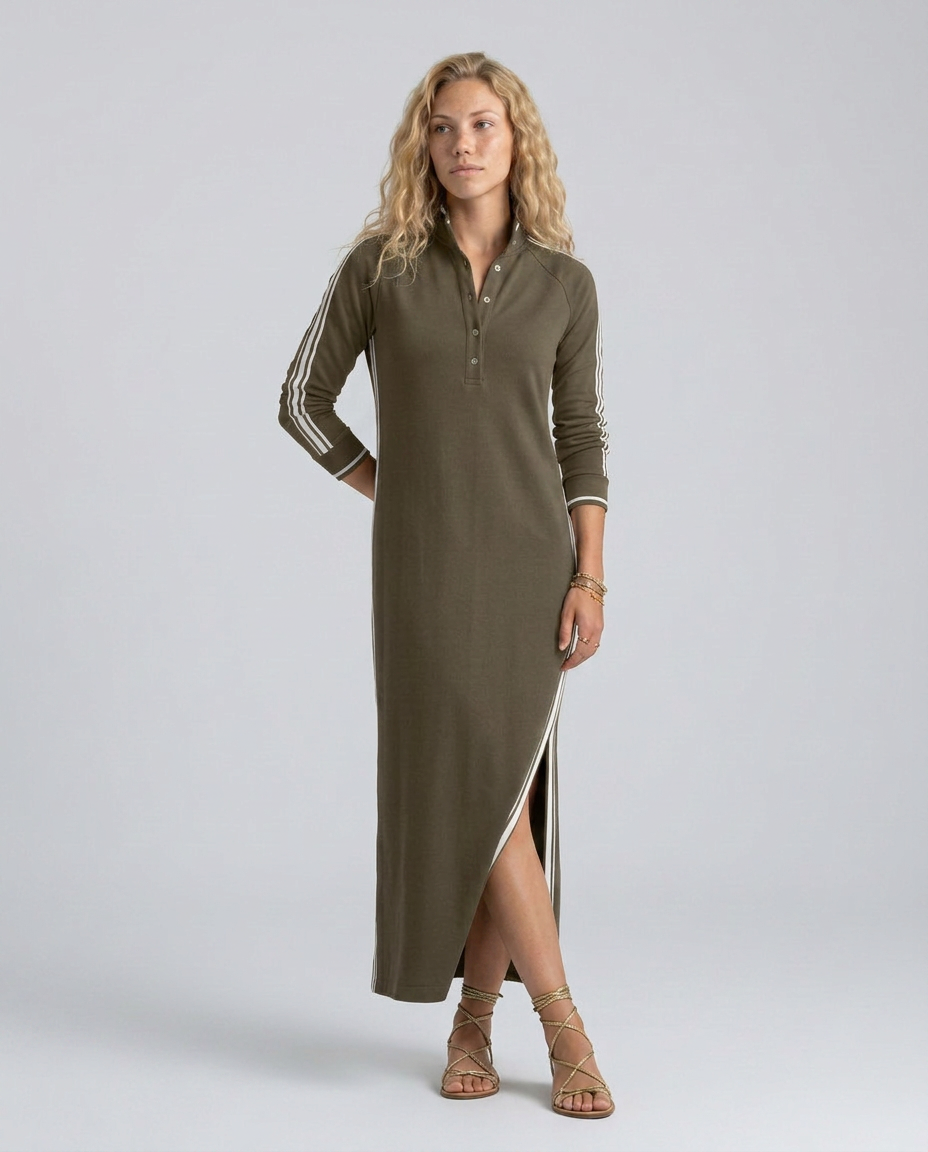 Sallie | Button-Down Maxi Dress with Contrast Trim
