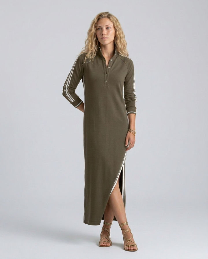 Sallie | Button-Down Maxi Dress with Contrast Trim