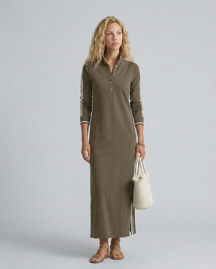 Sallie | Button-Down Maxi Dress with Contrast Trim