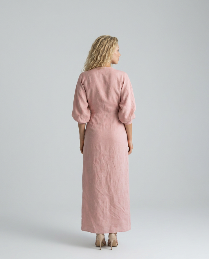 Alyssa | Linen Blend Maxi Dress with V-Neck Wrap Detail