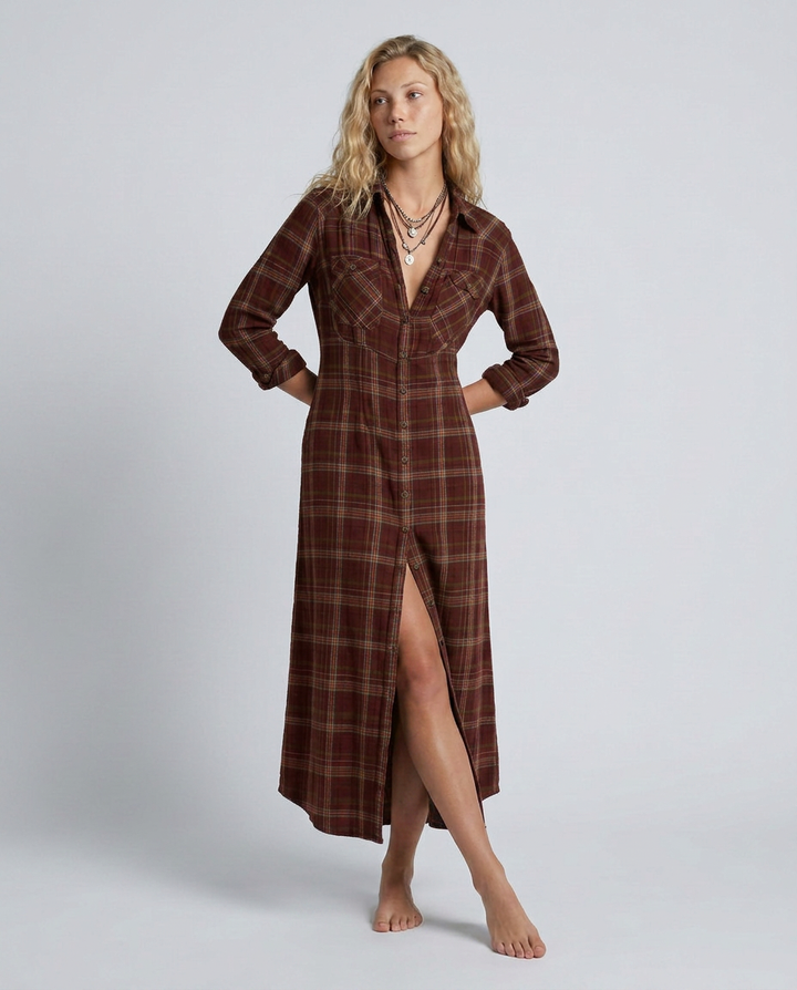 Marta | Plaid Shirt Maxi Dress with Button Front