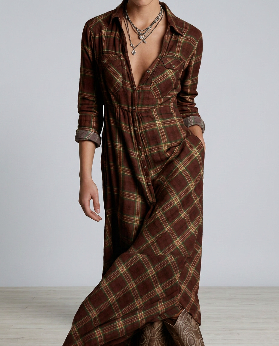 Marta | Plaid Shirt Maxi Dress with Button Front