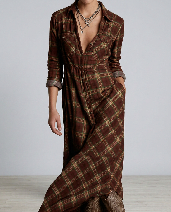 Marta | Plaid Shirt Maxi Dress with Button Front