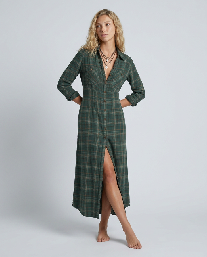 Marta | Plaid Shirt Maxi Dress with Button Front