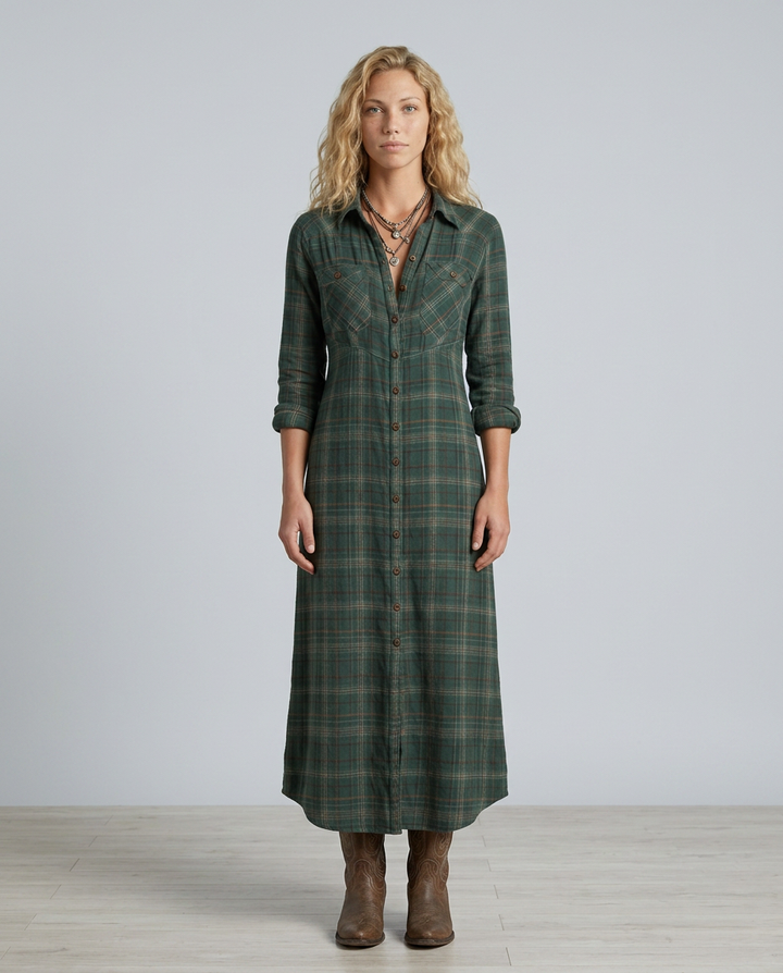Marta | Plaid Shirt Maxi Dress with Button Front