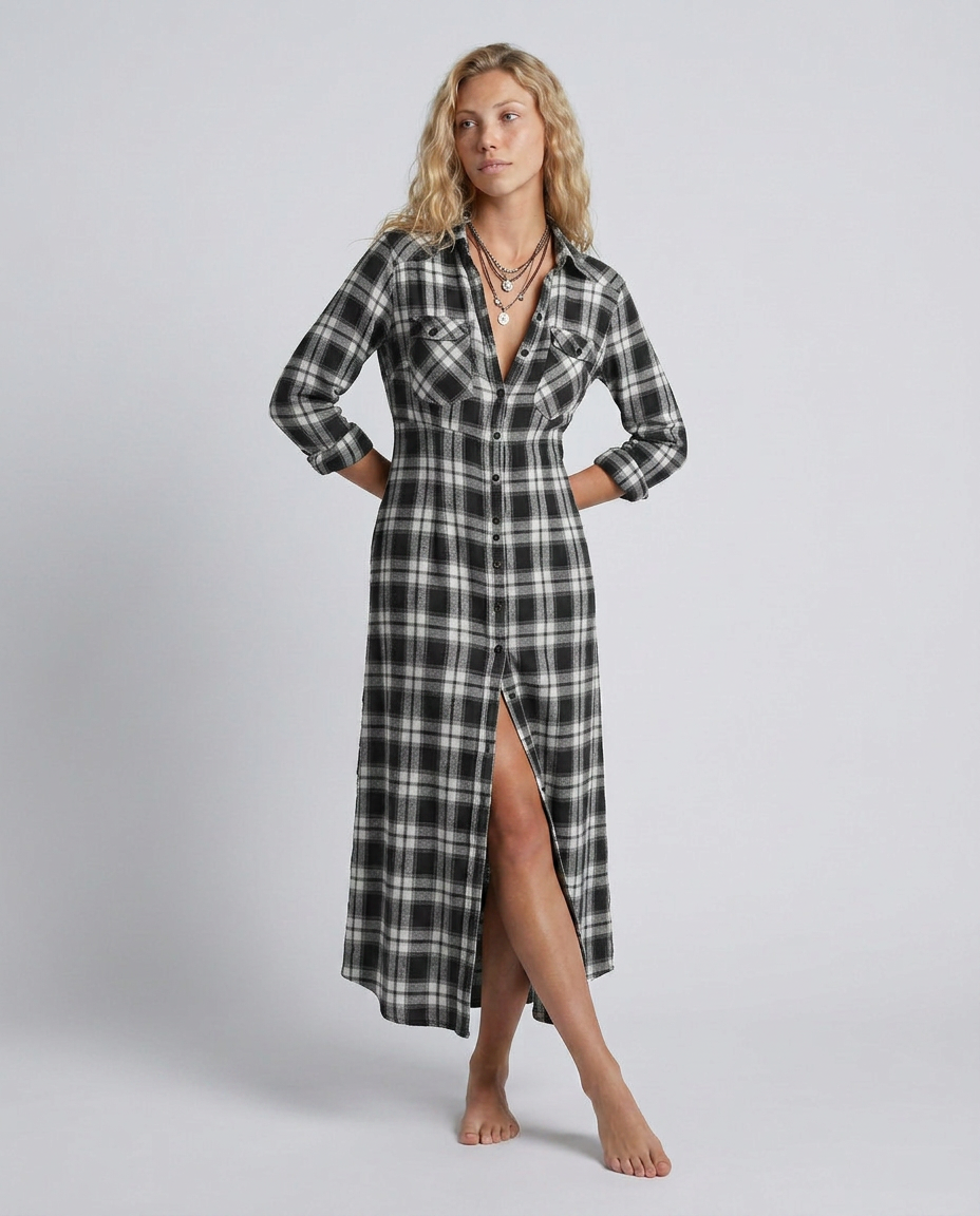 Marta | Plaid Shirt Maxi Dress with Button Front