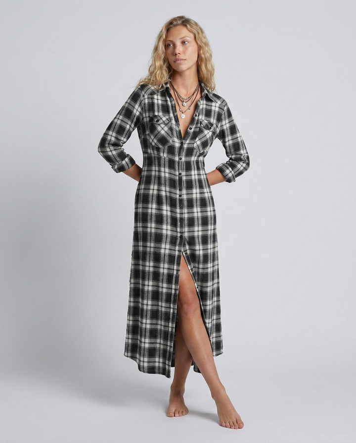 Marta | Plaid Shirt Maxi Dress with Button Front