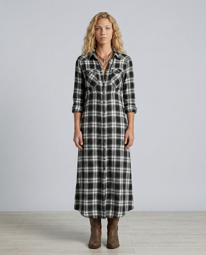 Marta | Plaid Shirt Maxi Dress with Button Front
