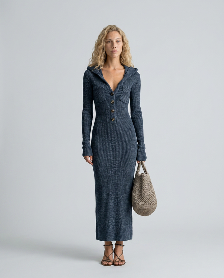 Lupe | Slim-Fit Knitted Maxi Dress with Hood