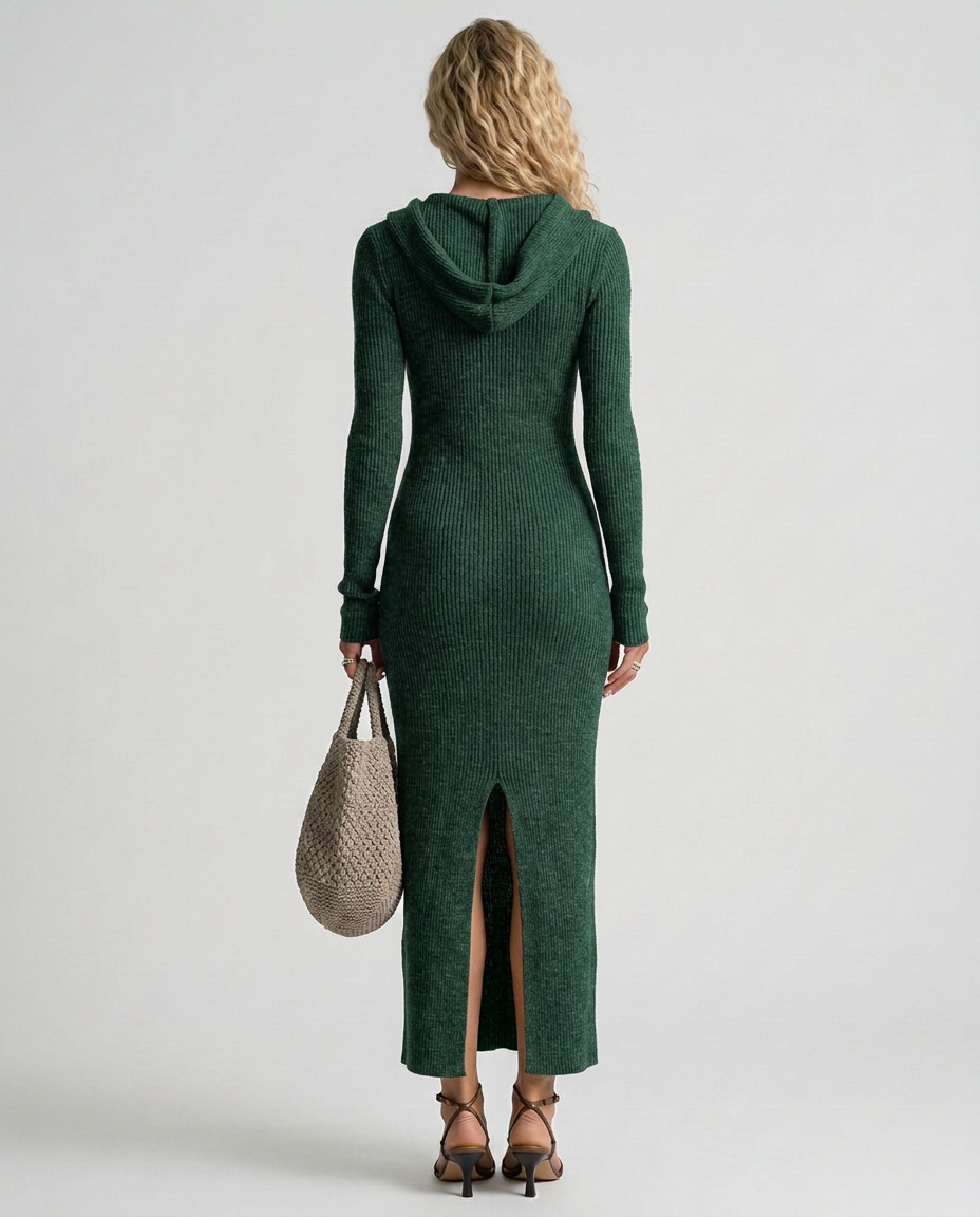 Lupe | Slim-Fit Knitted Maxi Dress with Hood