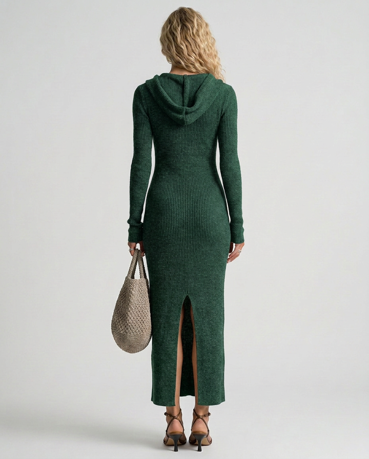 Lupe | Slim-Fit Knitted Maxi Dress with Hood