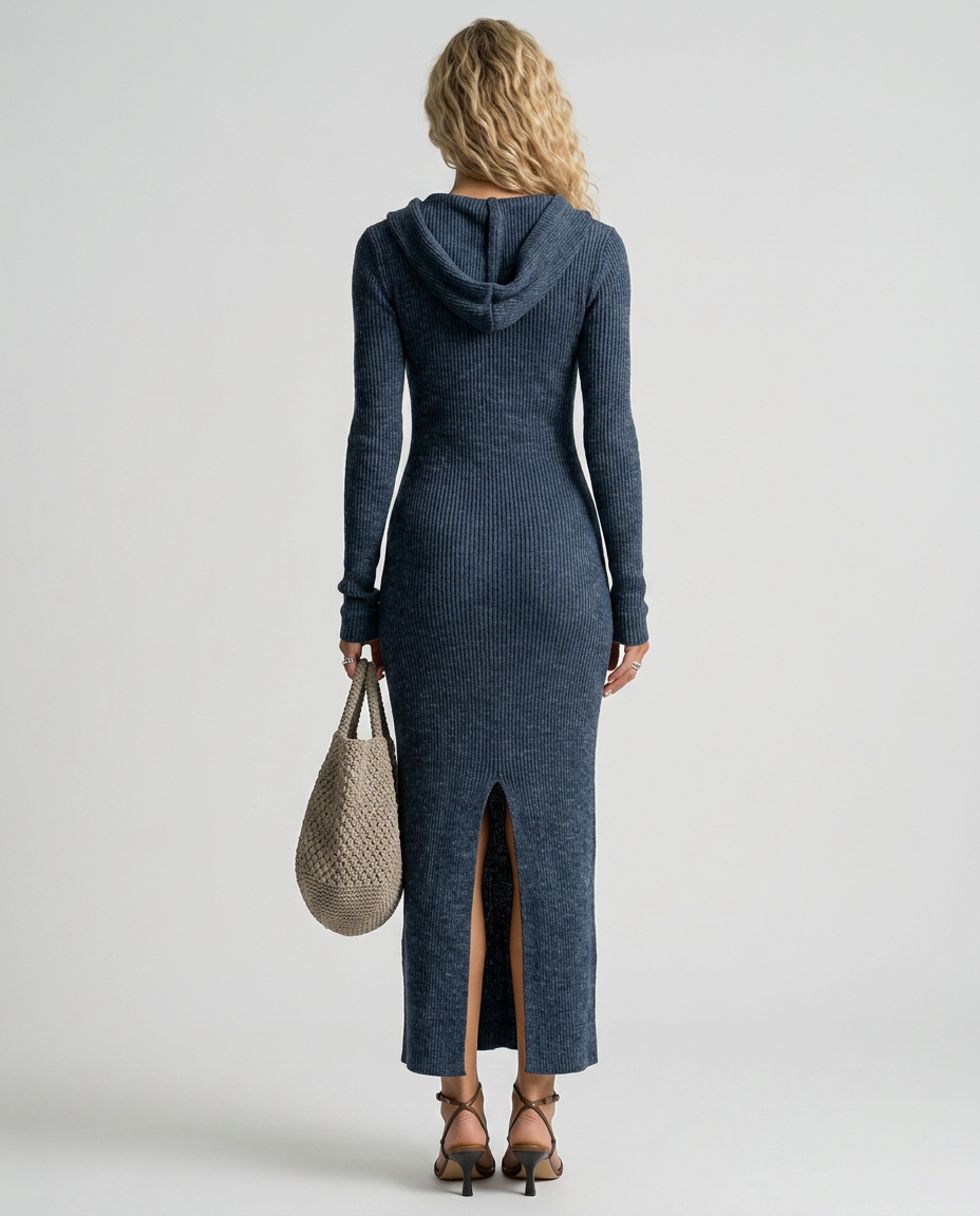 Lupe | Slim-Fit Knitted Maxi Dress with Hood