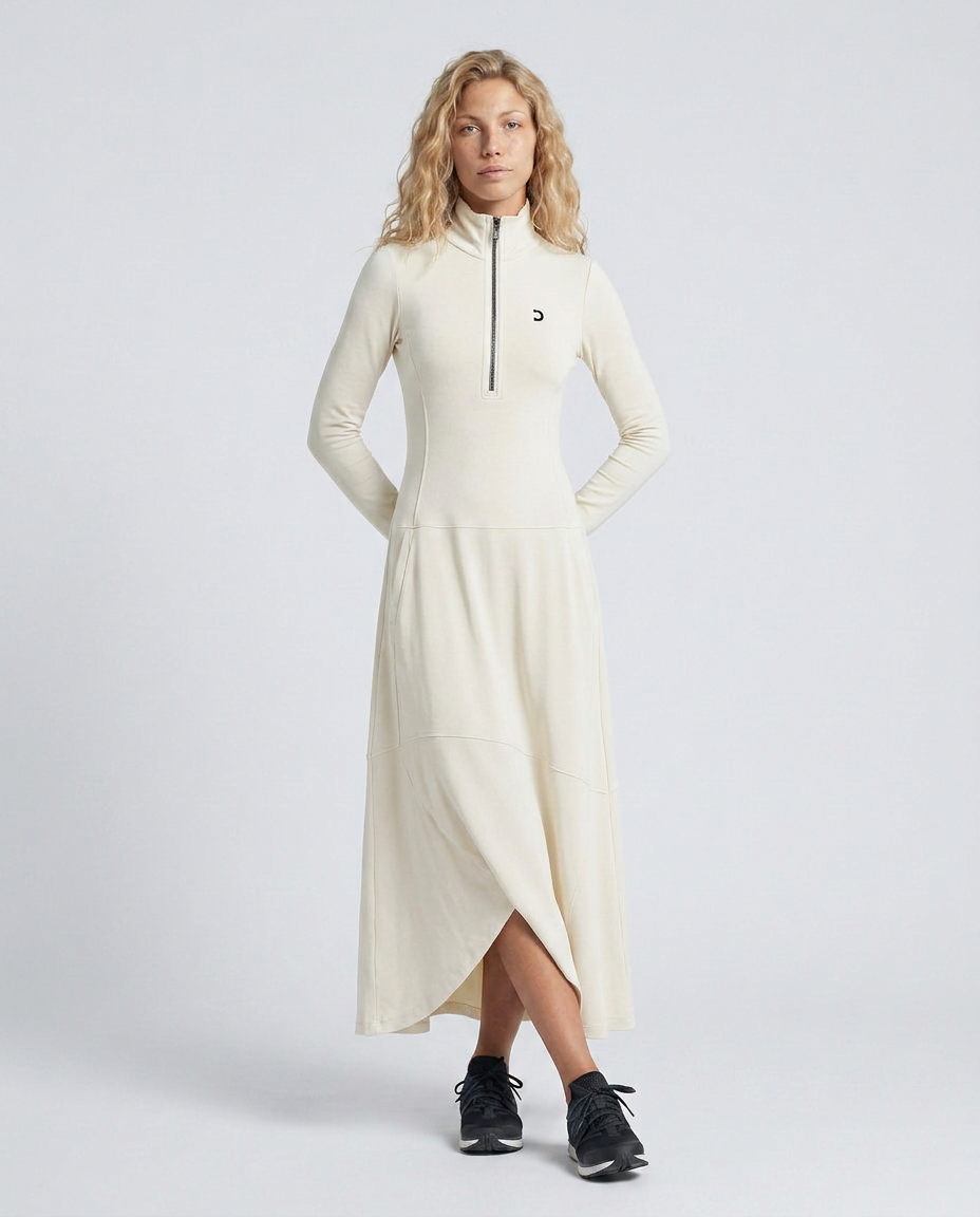 Enid | Zip Neck Maxi Dress with Half-High Collar