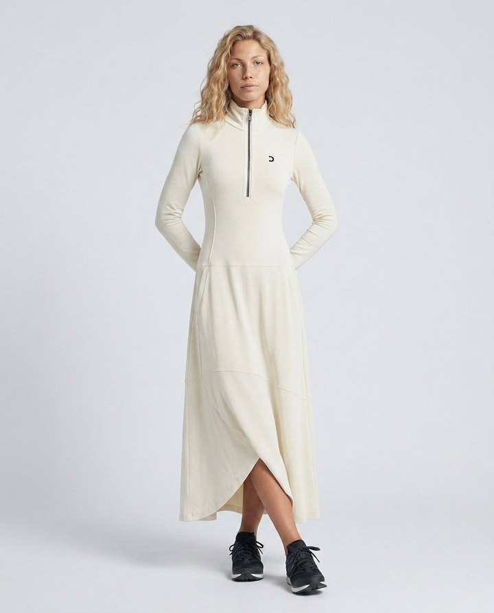Enid | Zip Neck Maxi Dress with Half-High Collar