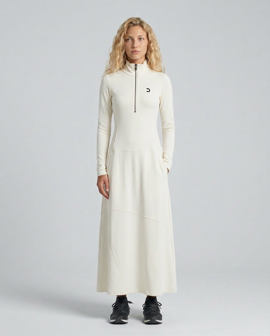 Enid | Zip Neck Maxi Dress with Half-High Collar