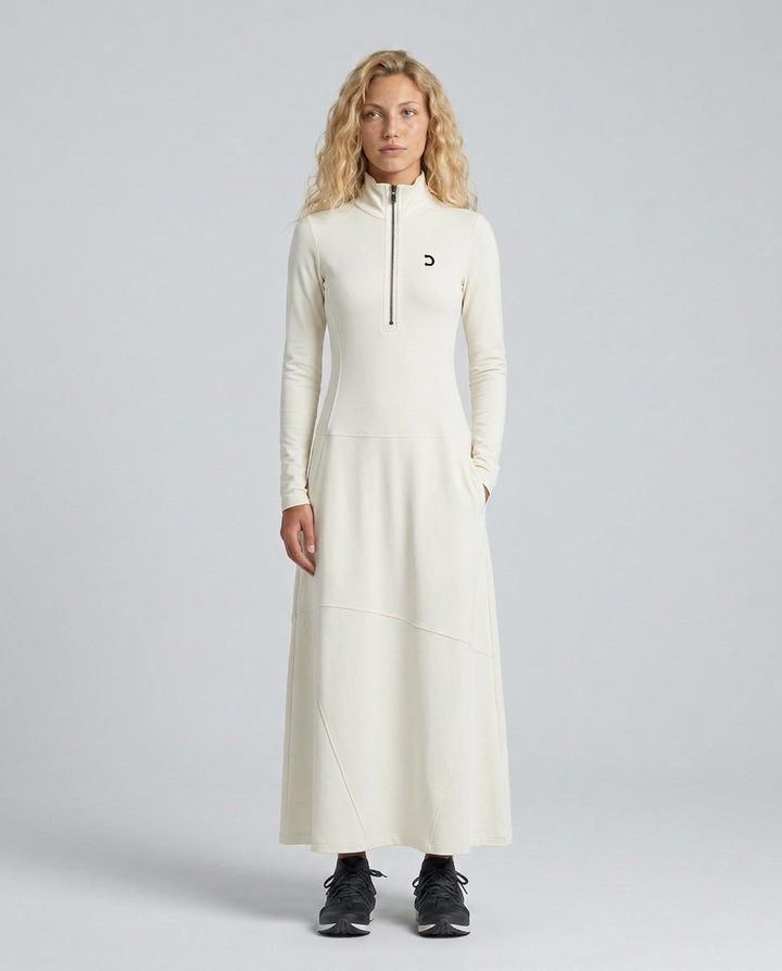 Enid | Zip Neck Maxi Dress with Half-High Collar