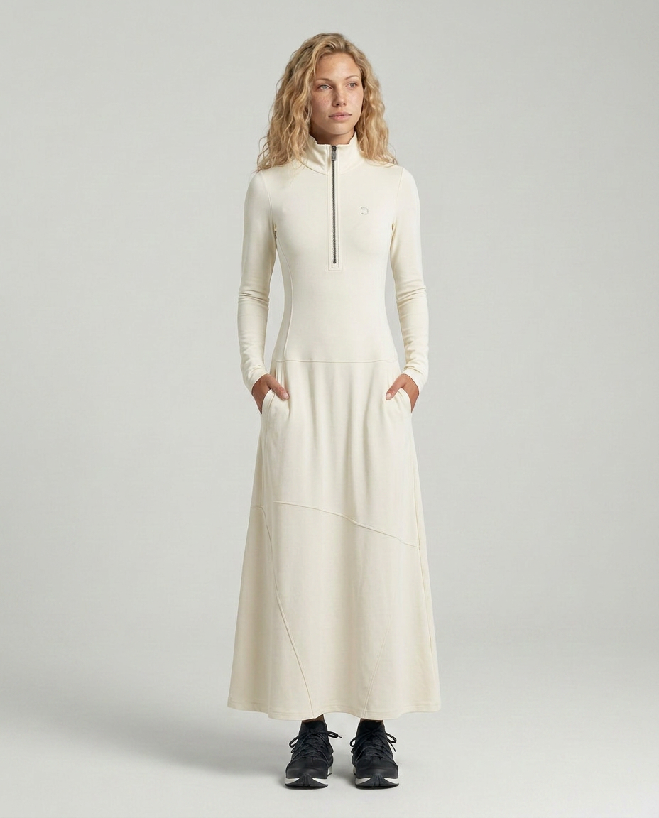 Enid | Zip Neck Maxi Dress with Half-High Collar