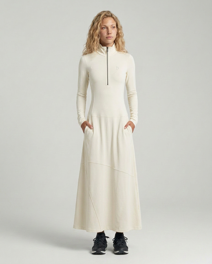 Enid | Zip Neck Maxi Dress with Half-High Collar