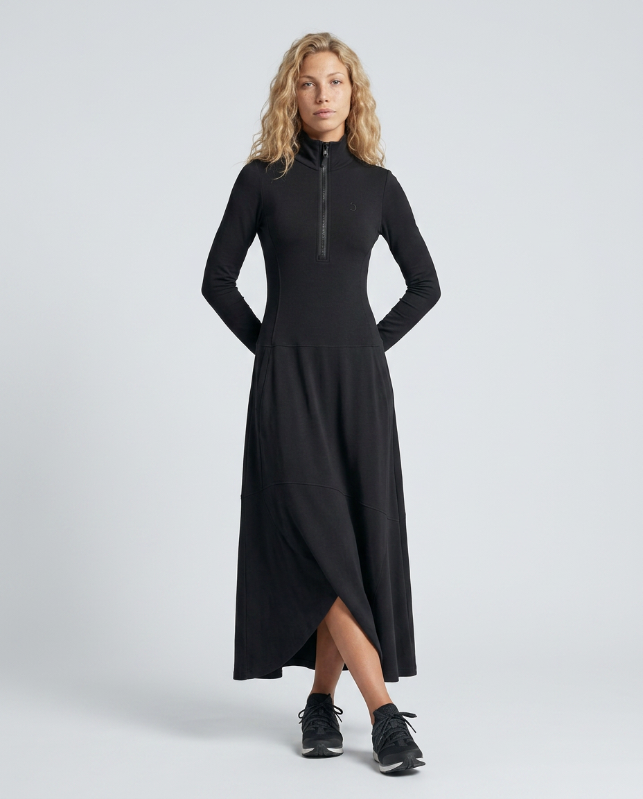 Enid | Zip Neck Maxi Dress with Half-High Collar