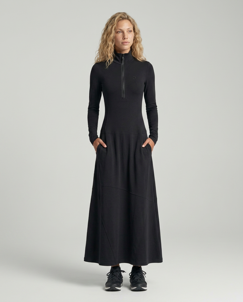 Enid | Zip Neck Maxi Dress with Half-High Collar