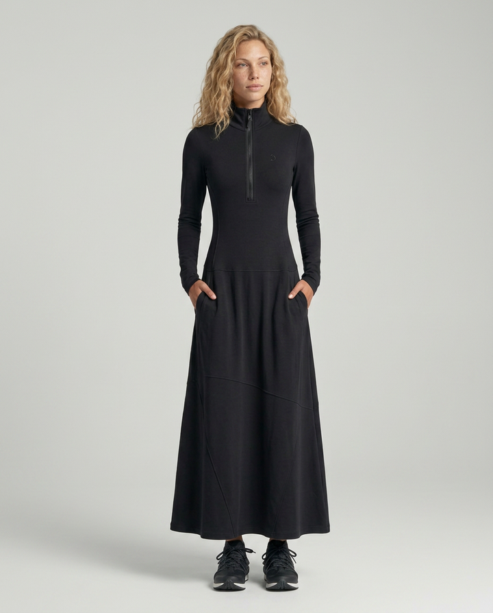 Enid | Zip Neck Maxi Dress with Half-High Collar