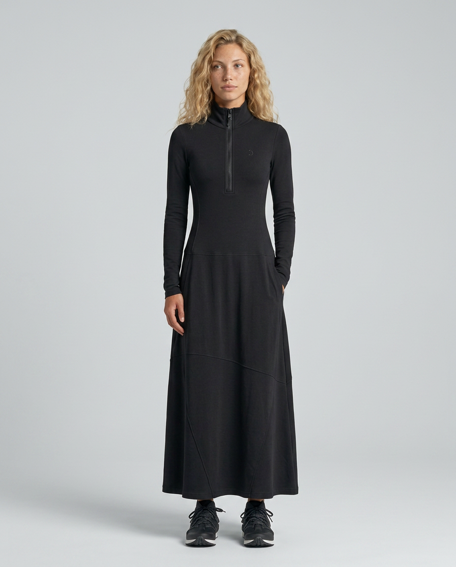 Enid | Zip Neck Maxi Dress with Half-High Collar