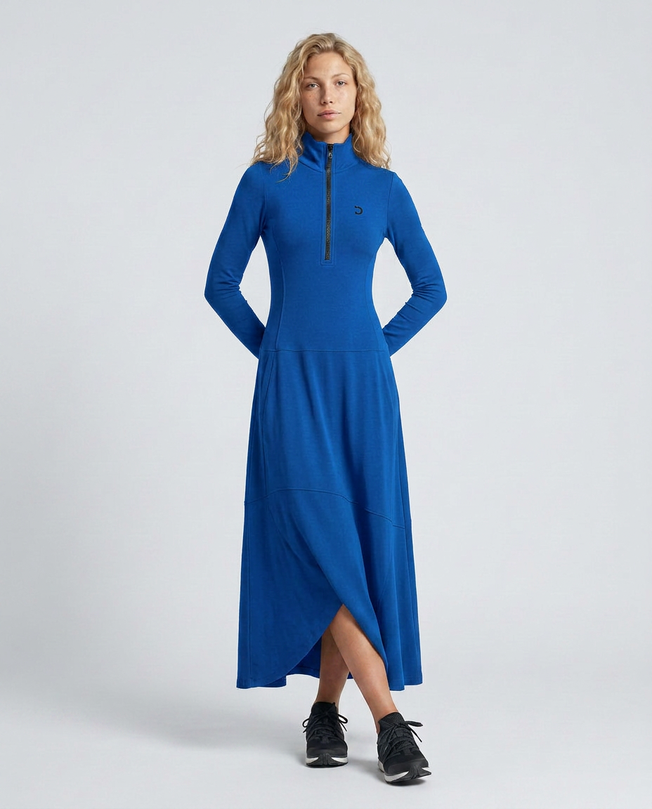 Enid | Zip Neck Maxi Dress with Half-High Collar