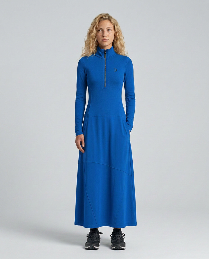 Enid | Zip Neck Maxi Dress with Half-High Collar