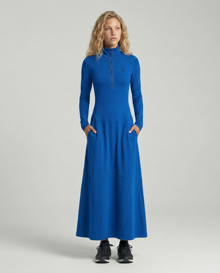 Enid | Zip Neck Maxi Dress with Half-High Collar