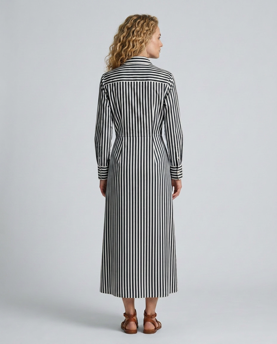 Marina | Striped Shirt Dress with Red Chest Pocket