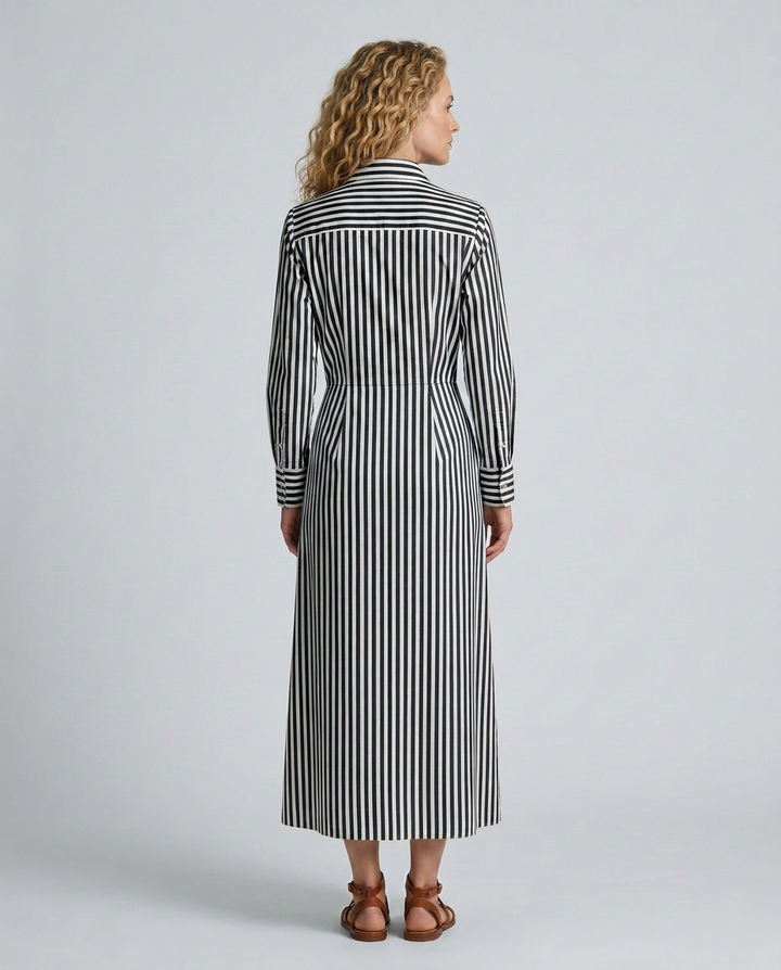 Marina | Striped Shirt Dress with Red Chest Pocket