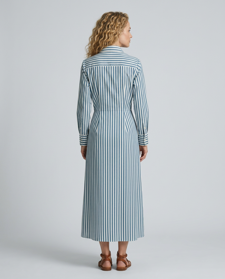 Marina | Striped Shirt Dress with Red Chest Pocket