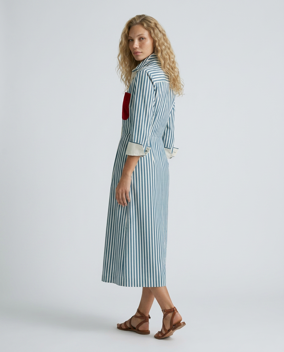 Marina | Striped Shirt Dress with Red Chest Pocket